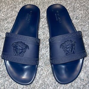 Versace Medusa Navy Slides 10 US Mens Flip Flops